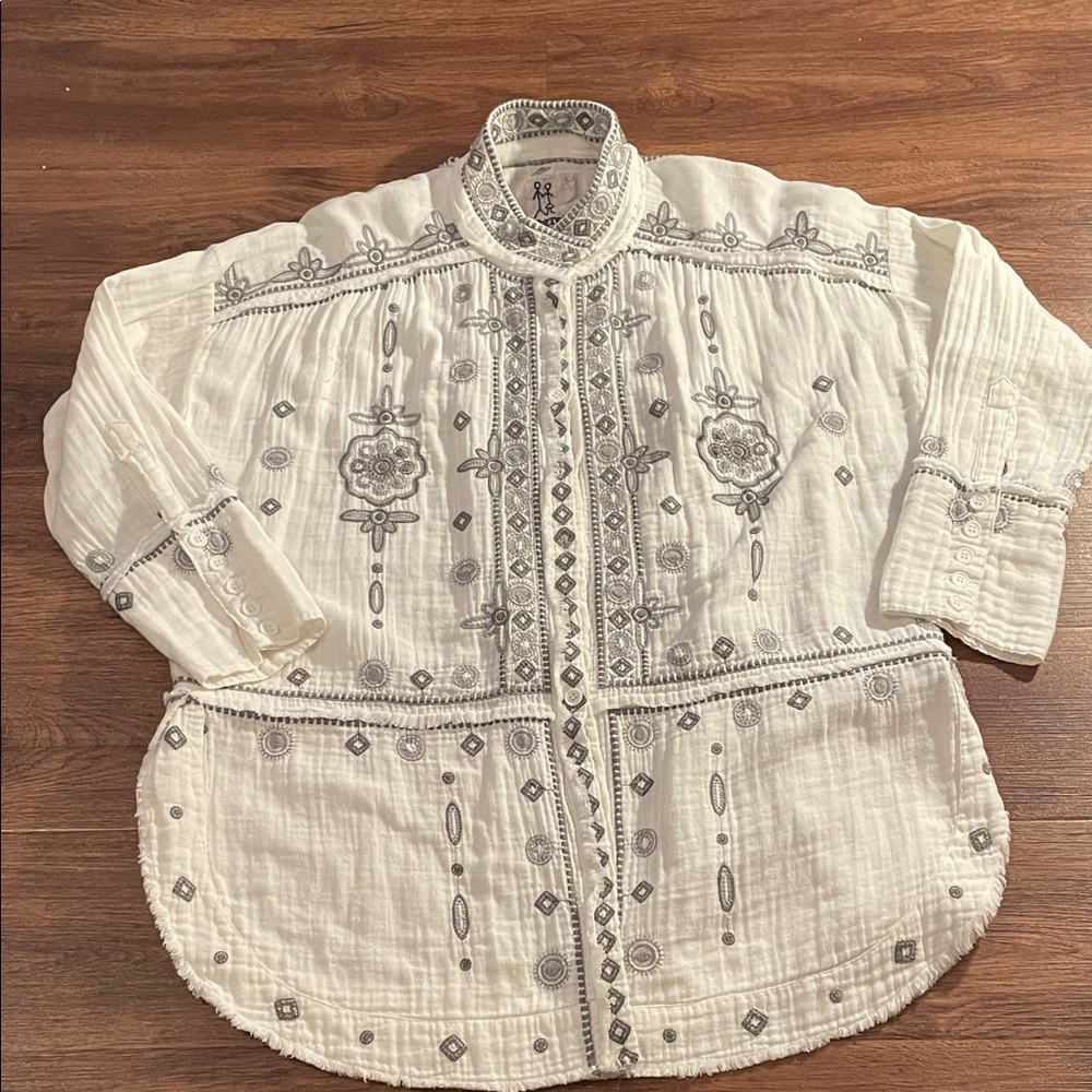Johnny Was White Embroidered Women Blouse